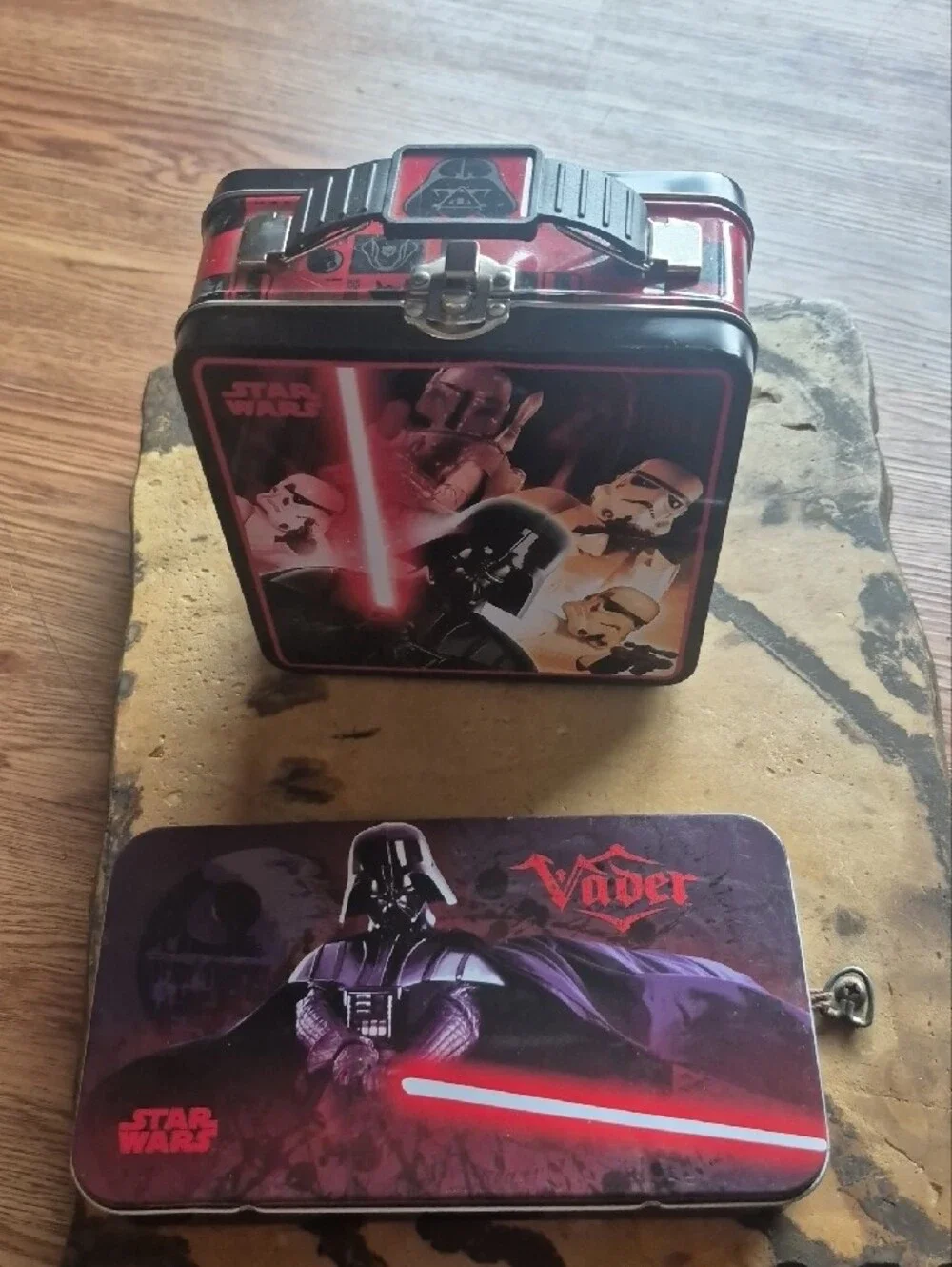 Star Wars Tin Lunch Box & Pencil Box Bundle  - Red, Black & Purple Artwork